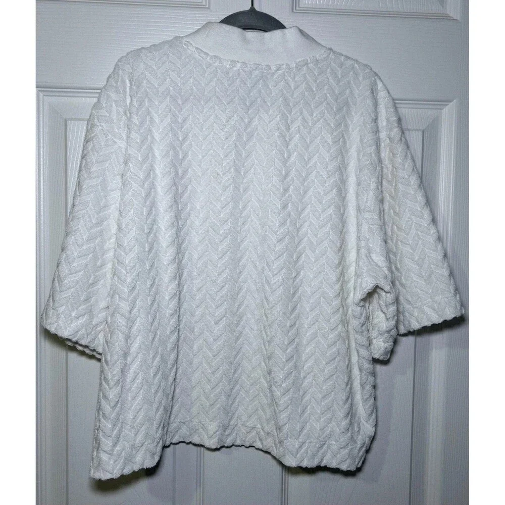 Nike Sweatshirt Women's XS White Herringbone Mock Neck Short Sleeve Terry Logo
